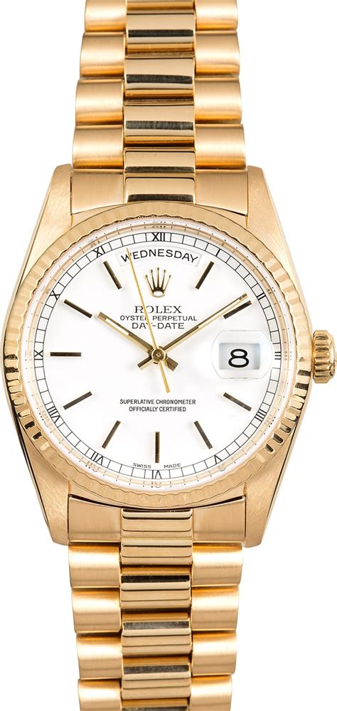 men's 18k yellow gold day-date rolex automatic wristwatch with diamonds|rolex day date yellow gold.